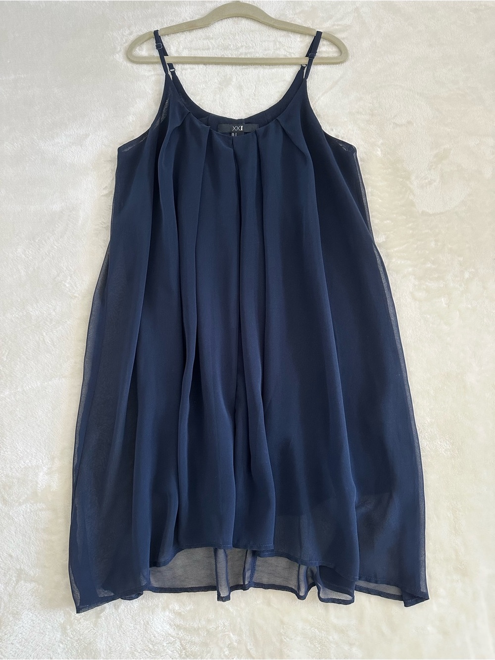 Forever 21 Navy Blue Chiffon Pleated Cami Dress S